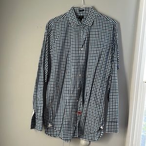 J. Crew - Men’s plaid button up shirt. Blue and white. Size Large